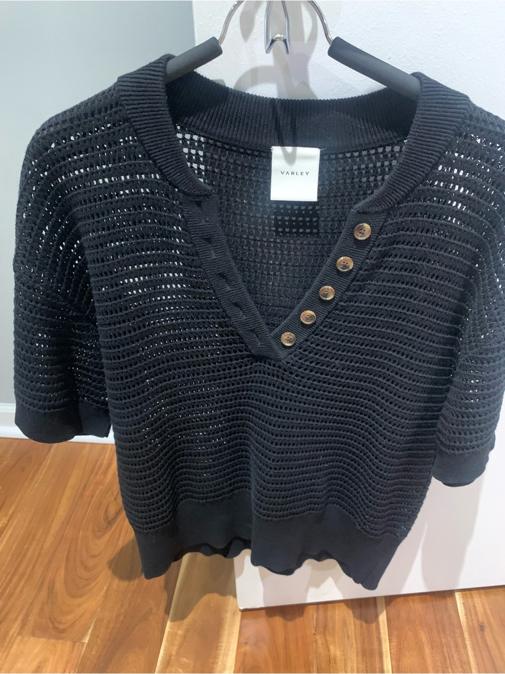 Varley Callie Knit Short Sleeve Top Sweater Relaxed Fit Cotton Black Size Small - Picture 6 of 10